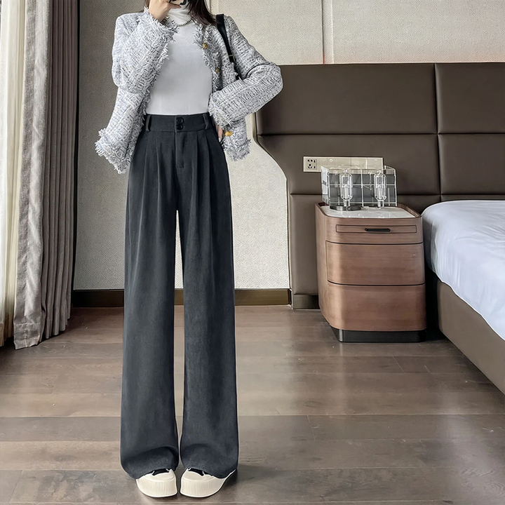 Women's corduroy pants, wide cut, straight fit