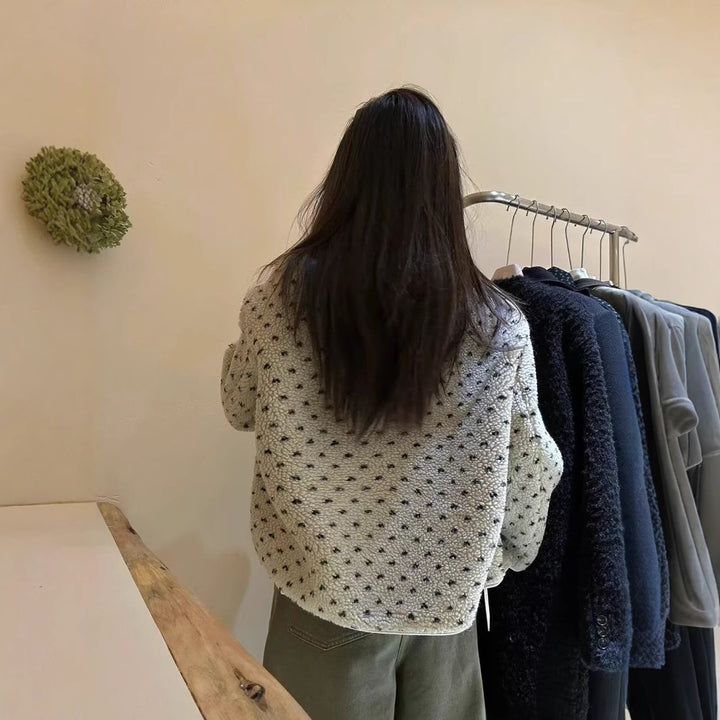 Dotted lamb fleece jacket with zipper
