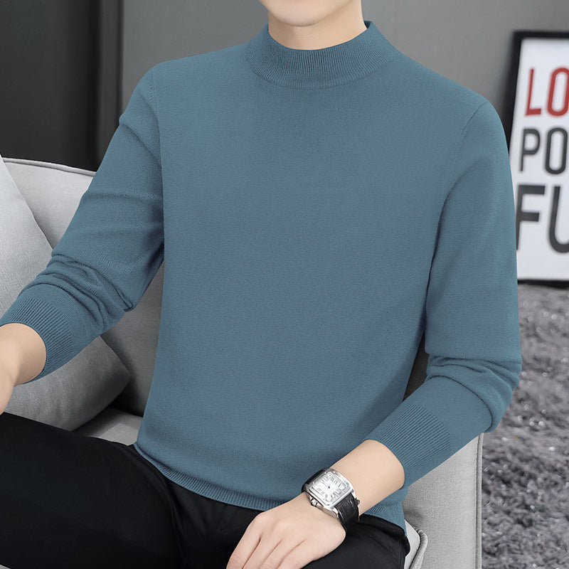 Men's knitted pullover with stand-up collar, lined
