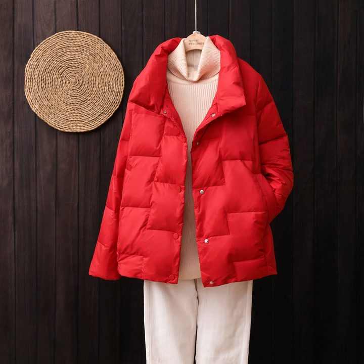 Light women's down jacket, short, loose fit