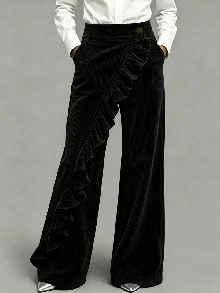 Women's corduroy pants with flared leg and high waistband