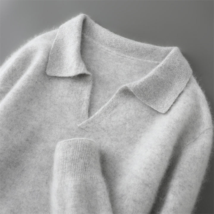 Men's Wool Sweater, Polo Collar, Solid Color