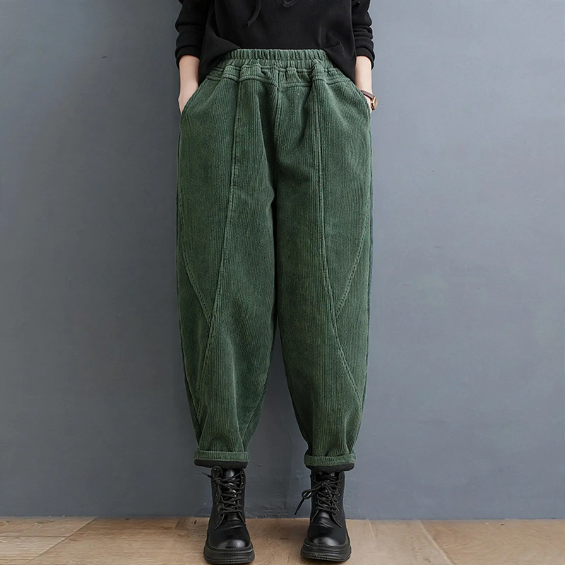 Padded corduroy harem pants, loose fit, women