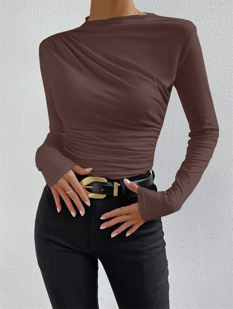 Women's long-sleeve shirt with ruching, body-hugging