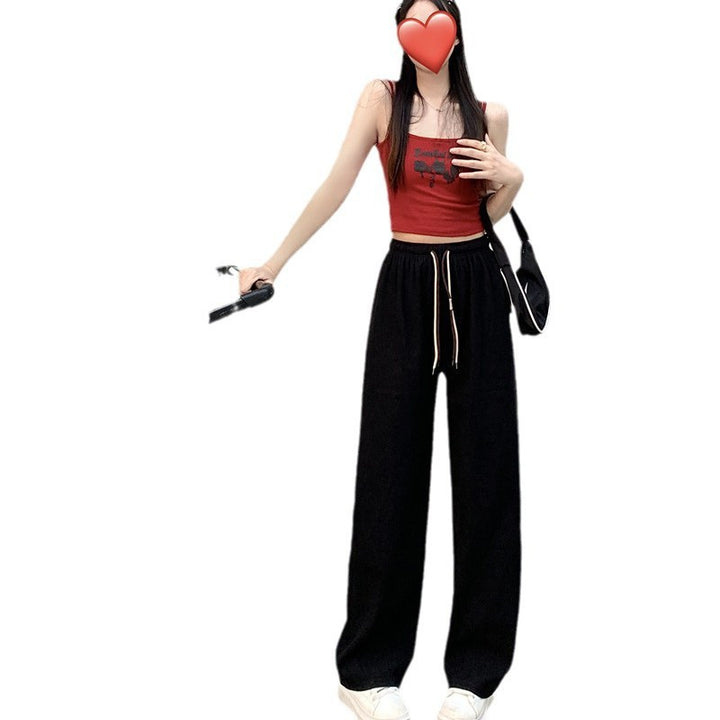 Cord Wide Pants with Drawstring and High Waist