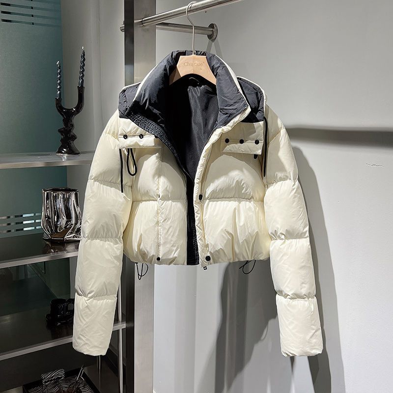 Short women's quilted jacket, high-waisted, lined