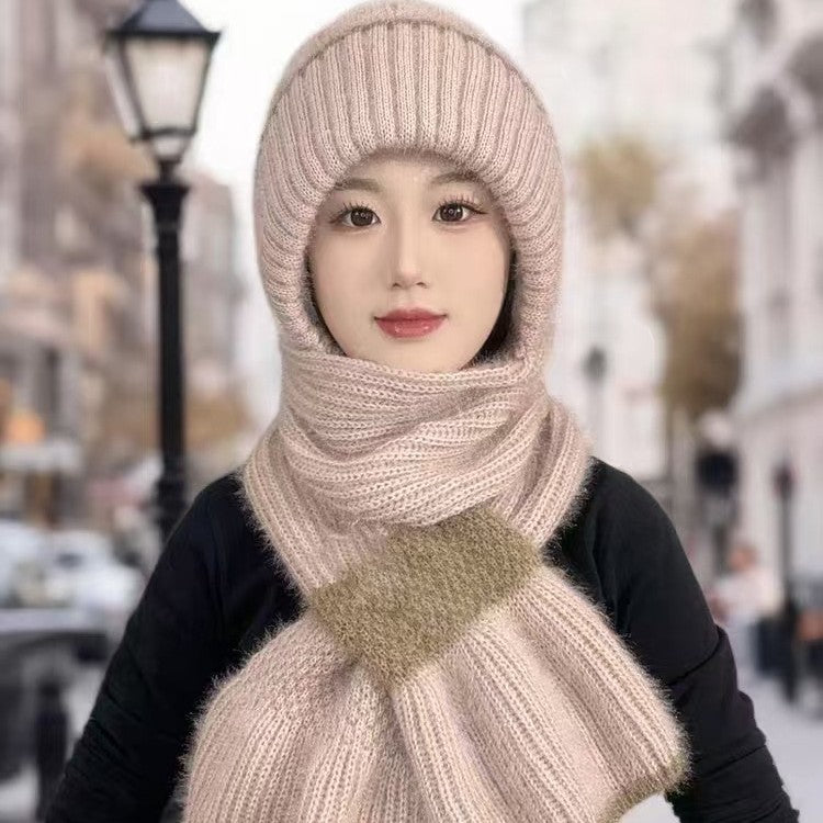 Knit hat and scarf set, lined, winter