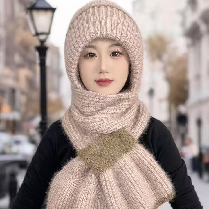 Knit hat and scarf set, lined, winter