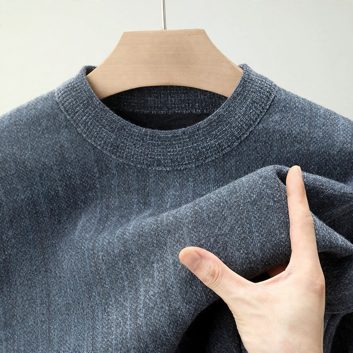 Men's sweater with stand-up collar, lined, jacquard pattern