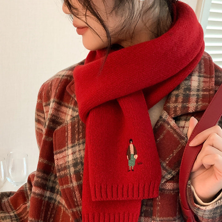 Merino wool scarf with embroidery, 150x45cm