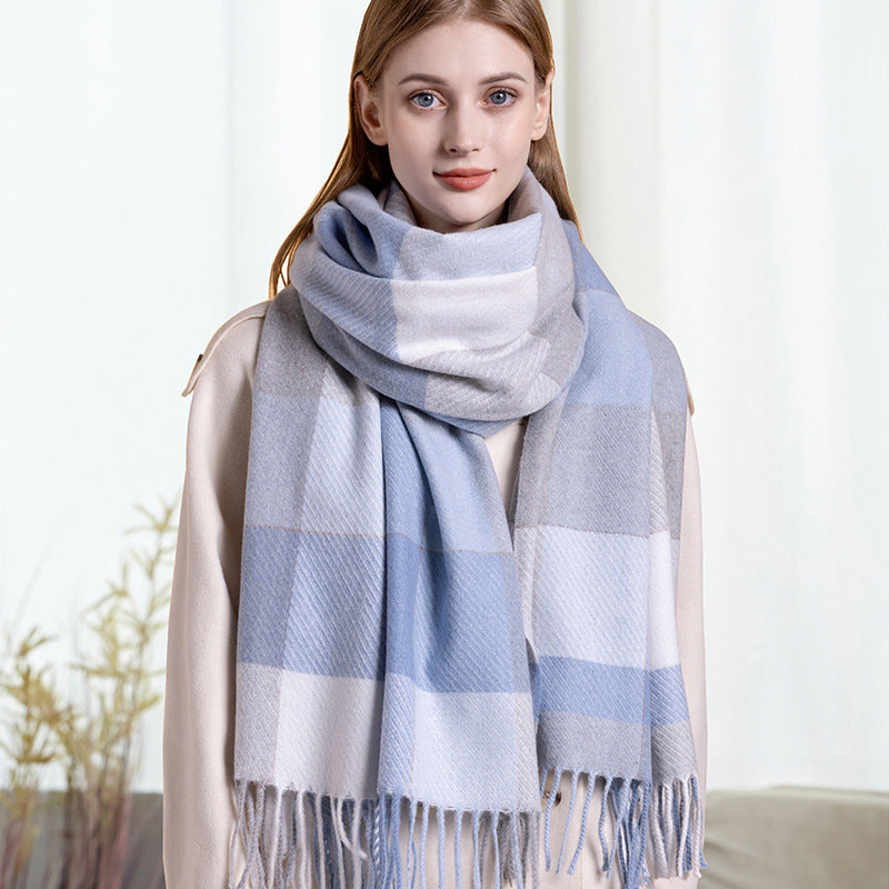 Wool scarf, checked, 200x65cm, long