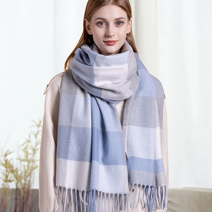 Wool scarf, checked, 200x65cm, long