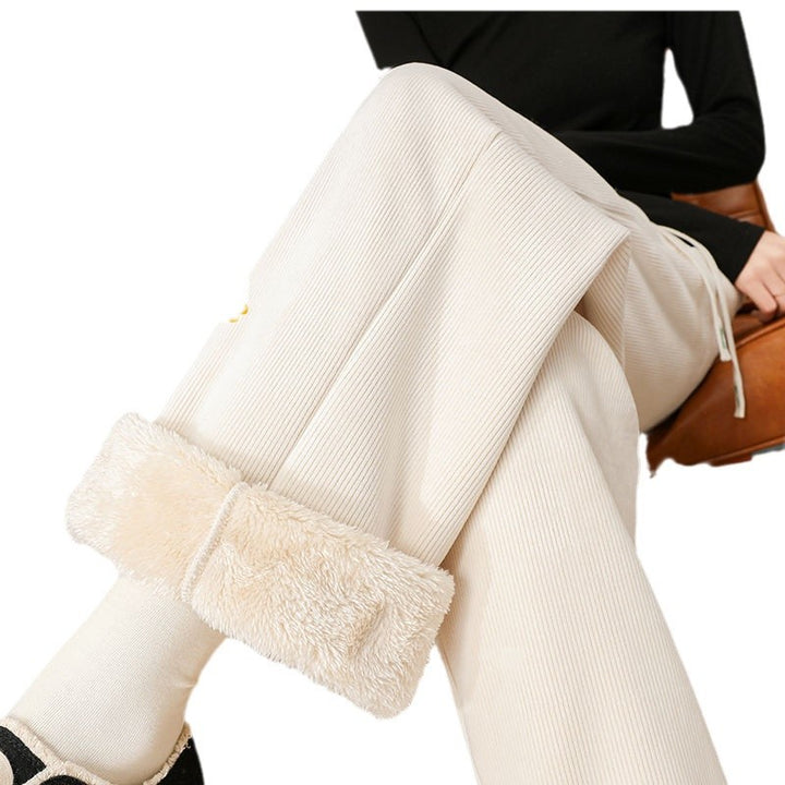 Padded cord wide pants for women