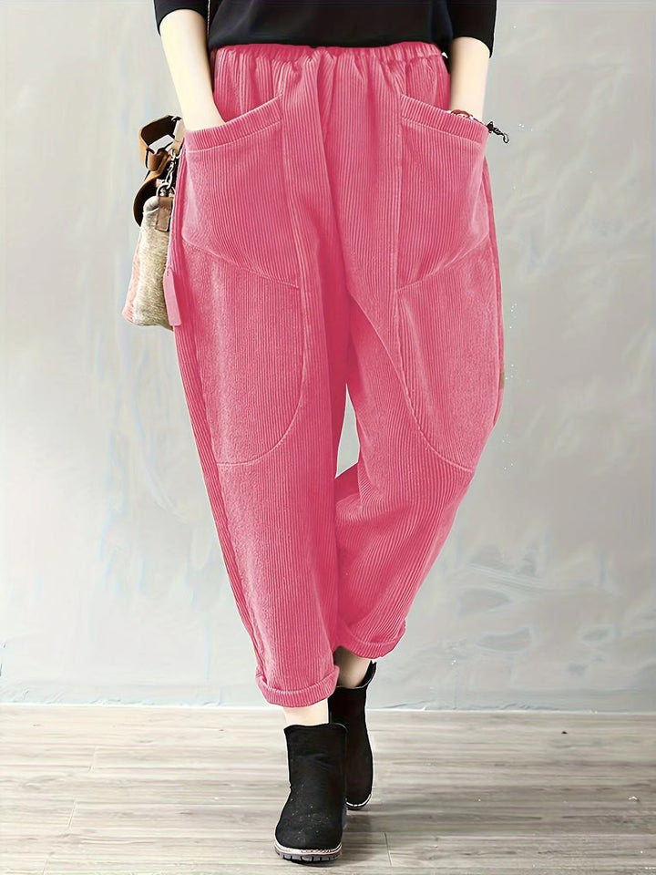 Fleece-lined cord harem pants with elastic waistband