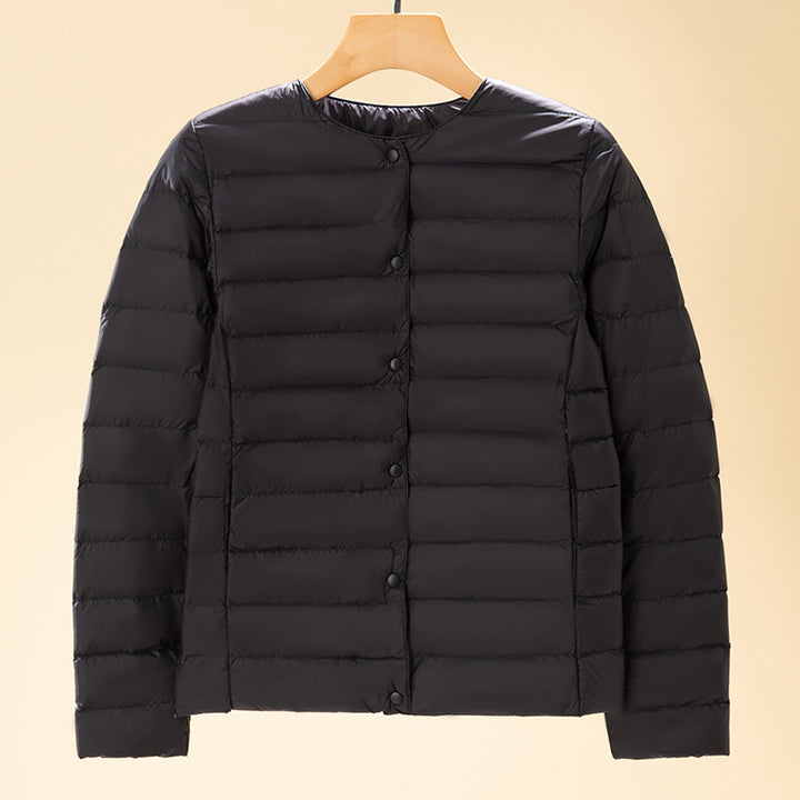 Light women's down jacket, short, with duck down