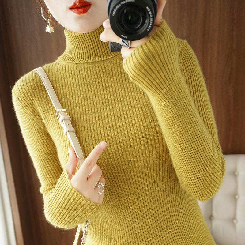 Women's turtleneck sweater, ribbed, slim fit