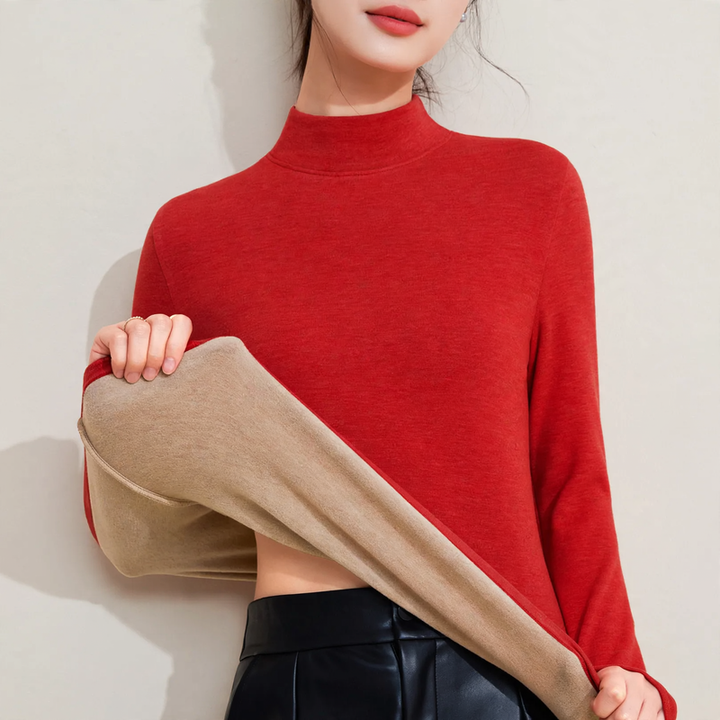 Women's thermal undershirt with stand-up collar, lined