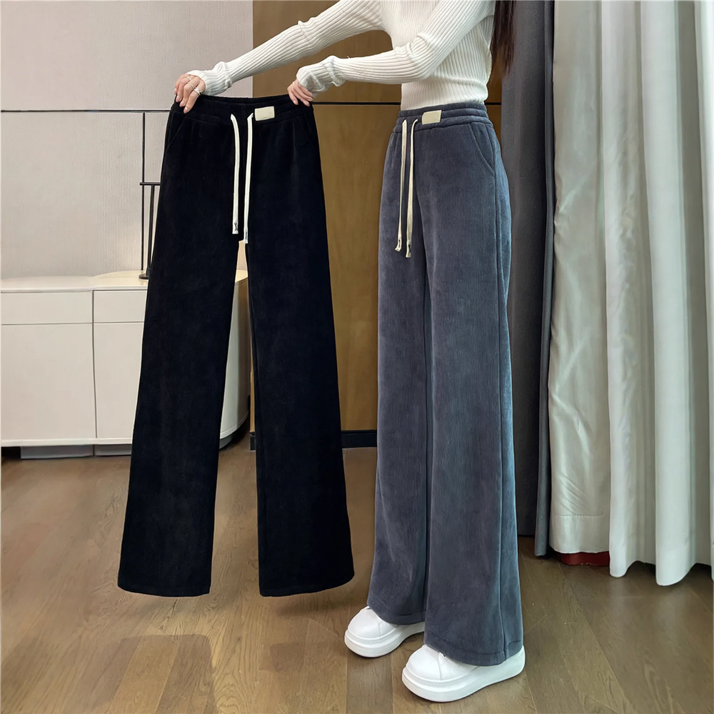 Chenille corduroy trousers with wide leg, lined