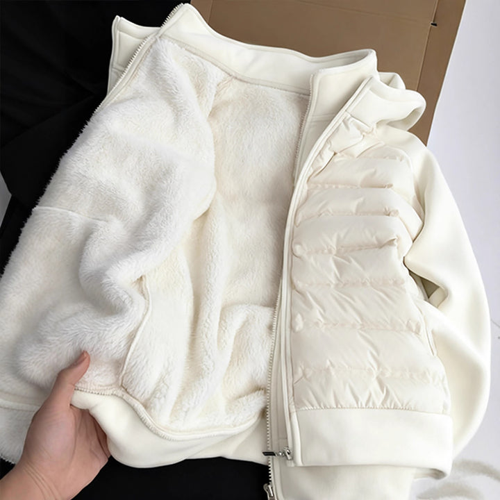 Padded fleece cardigan with stand-up collar for women