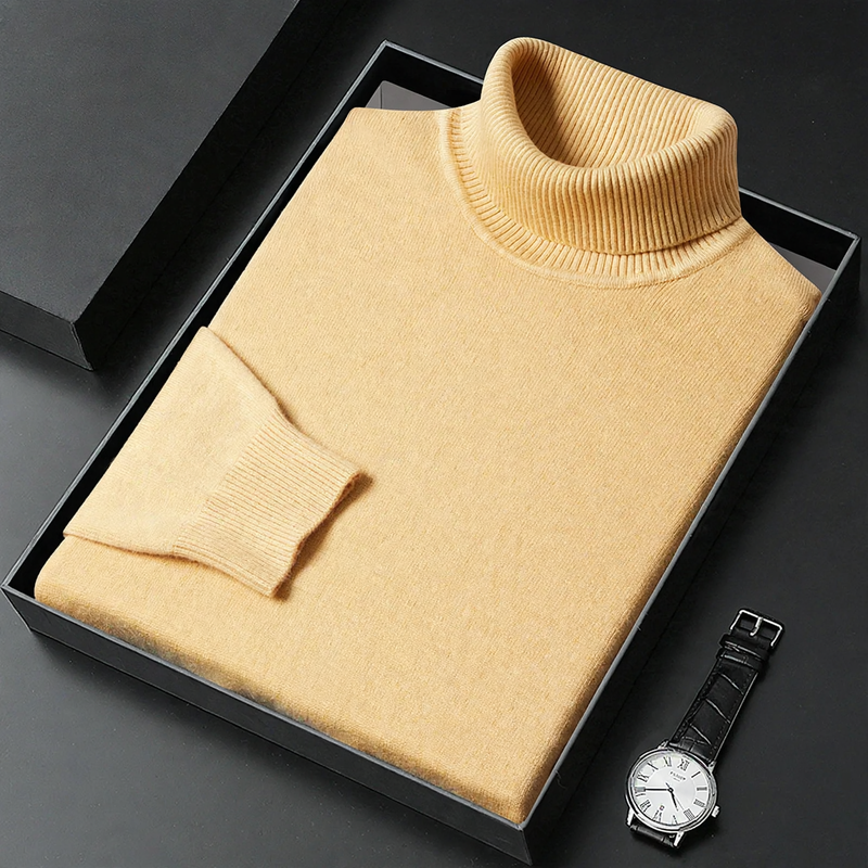 Men's turtleneck sweater, knitted, warm, solid color