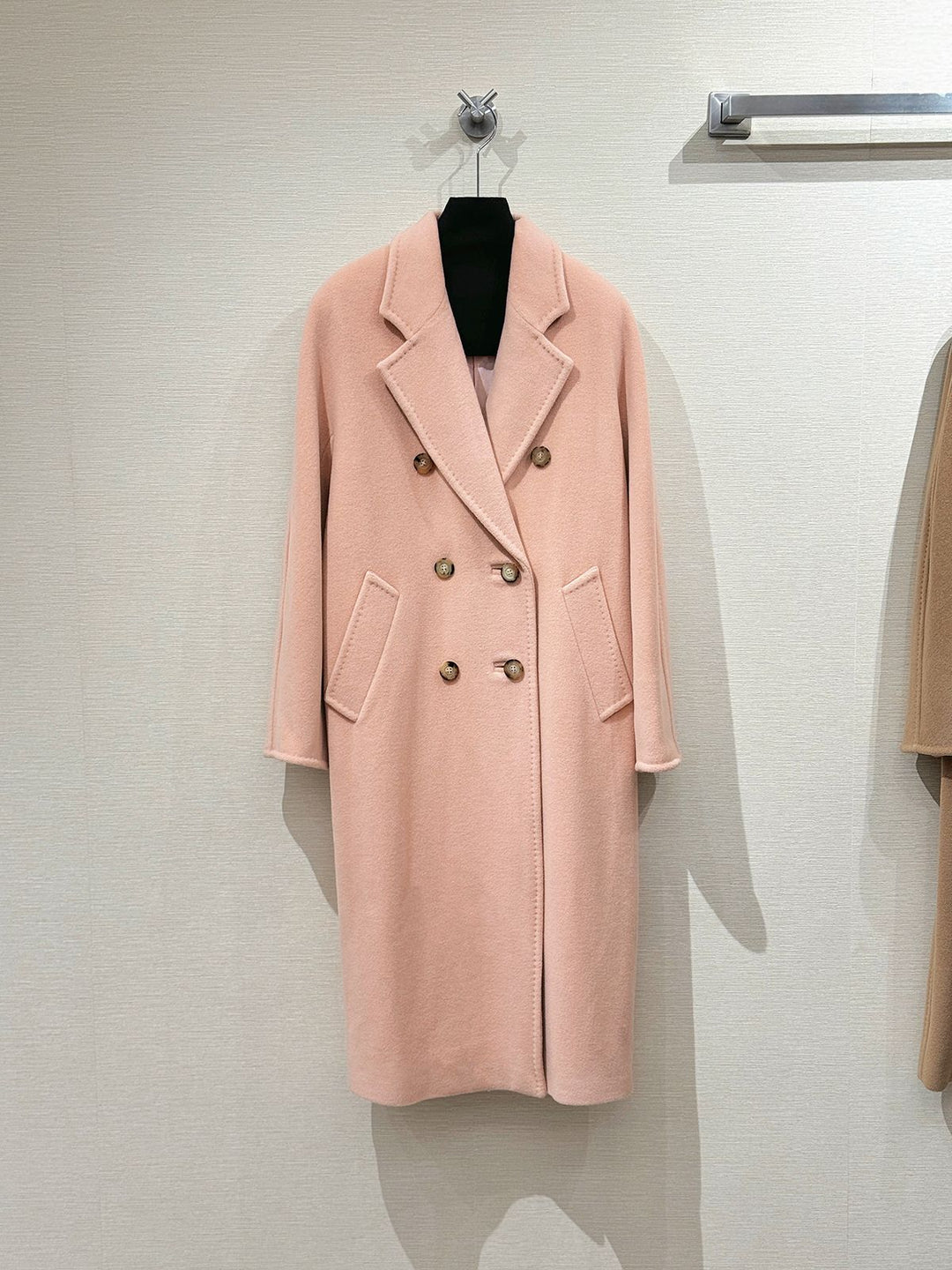 Classic women's wool coat, double-breasted, loose fit
