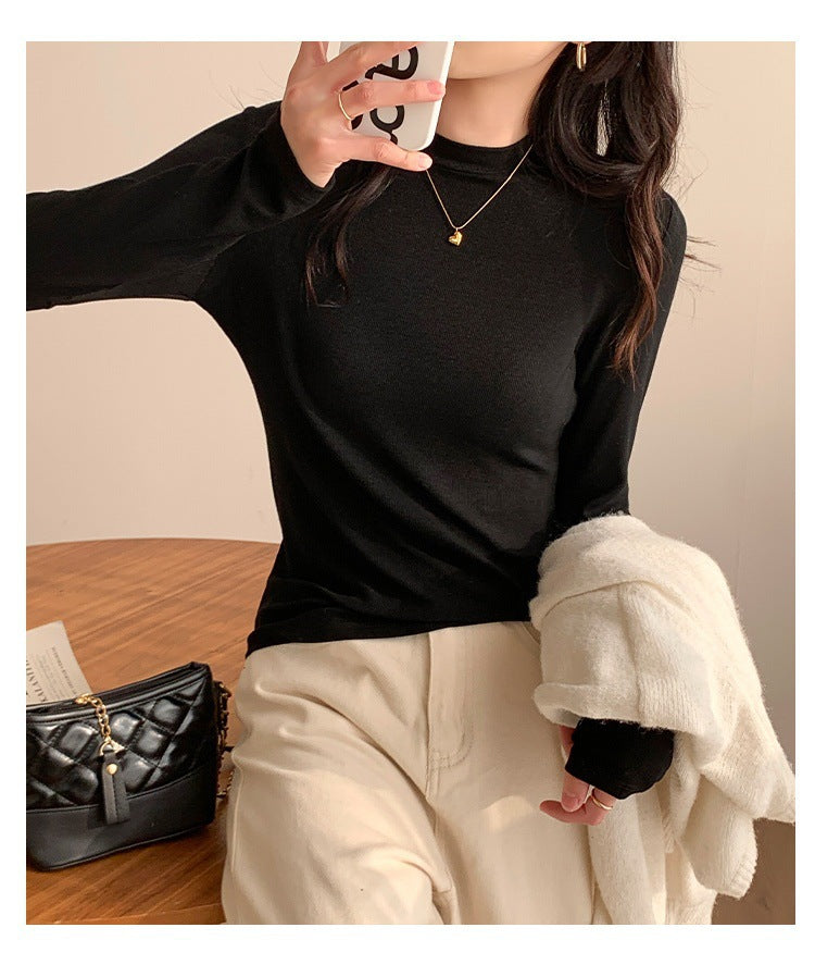 Thin long sleeve knit shirt with stand-up collar