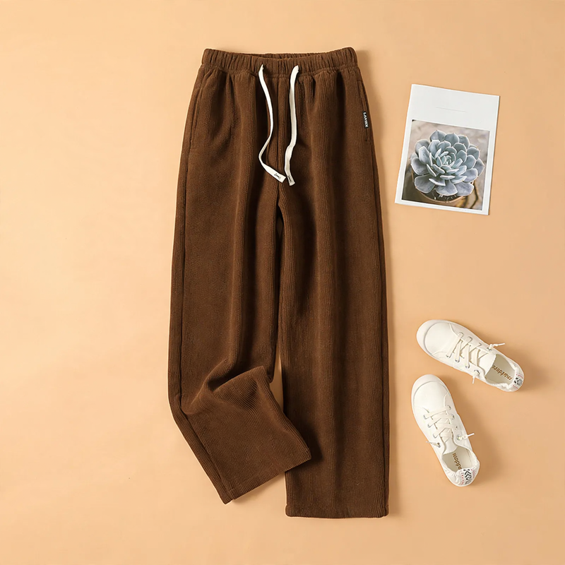 Fleece-lined corduroy pants with high waist