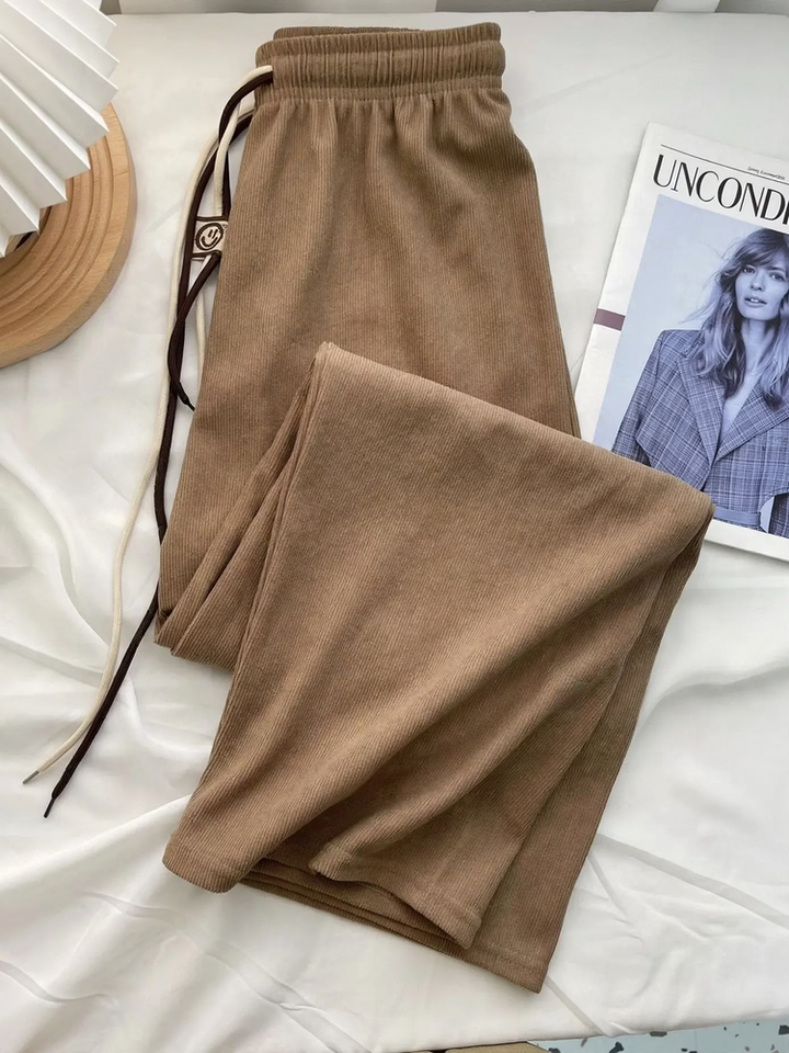 Fine cord wide trousers for women, high waistband