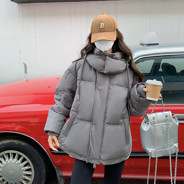 Padded women's winter jacket with hood, plus size