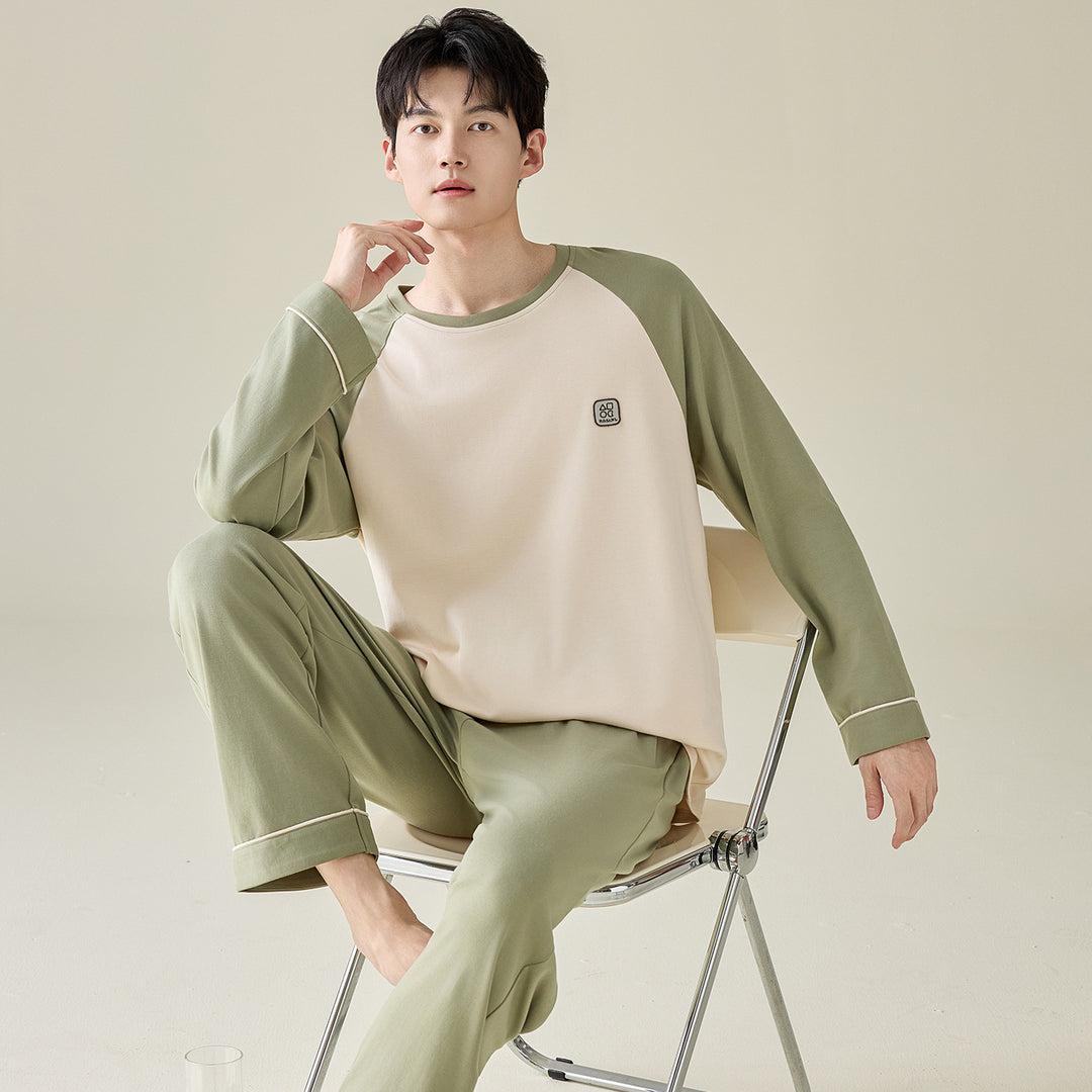 Plain cotton pajamas for men, long