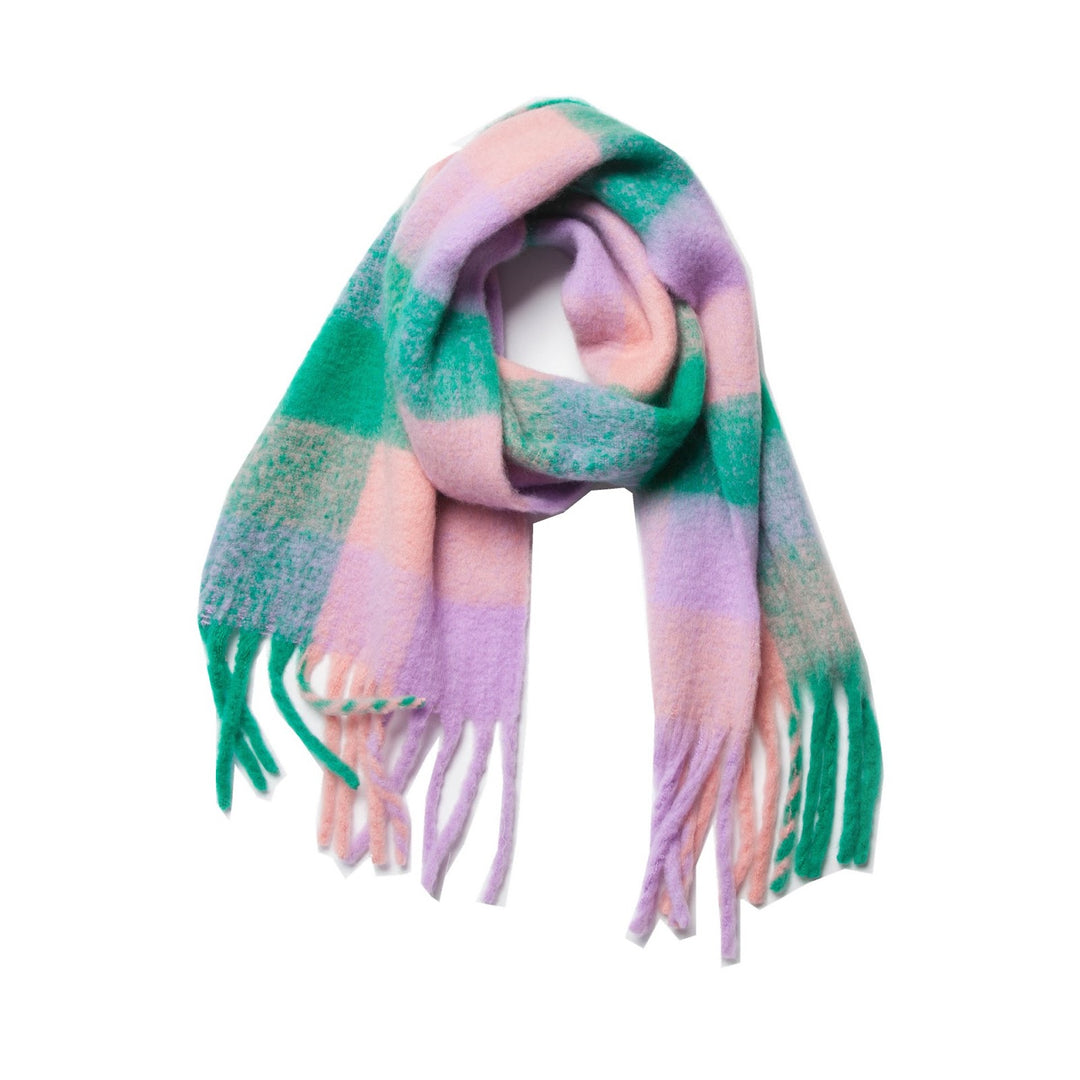 Thick scarf with fringes, checked
