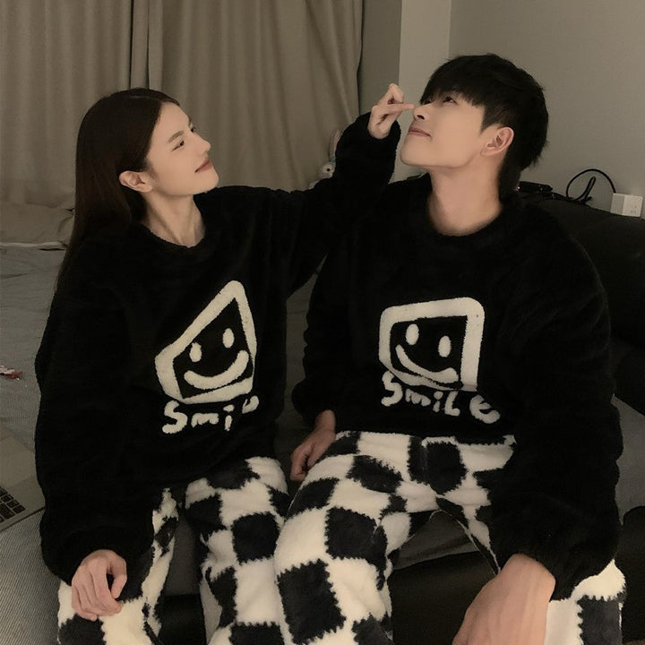 Padded flannel house suit for couples, antistatic