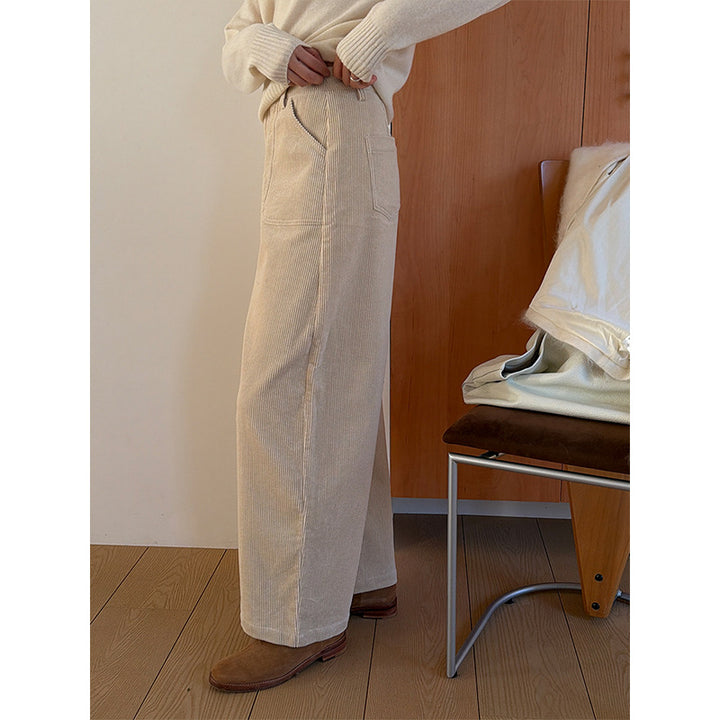 Cord pants with high waistband and wide leg