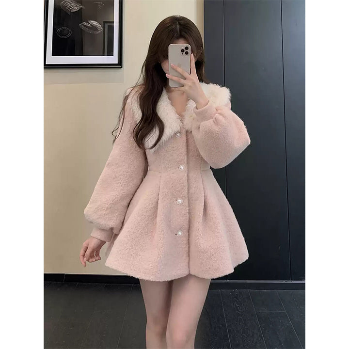 Ladies jacket made of lamb fleece imitation, lined