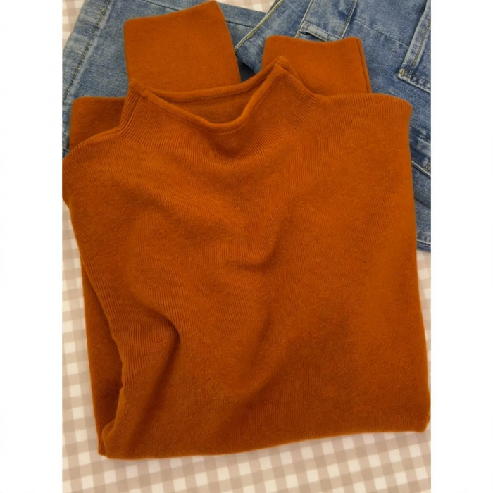 Women's knit sweater with stand-up collar, solid color