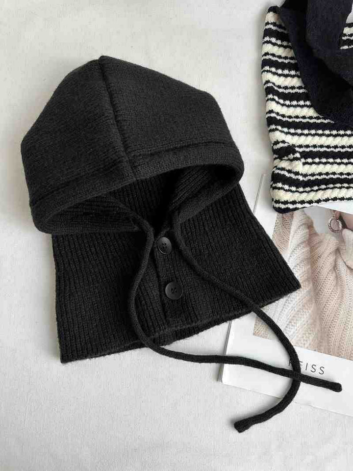 Knit hat with scarf, solid color, warm, 2-in-1 set