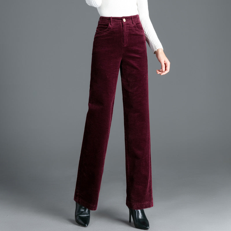 Straight-cut corduroy trousers with high waistband