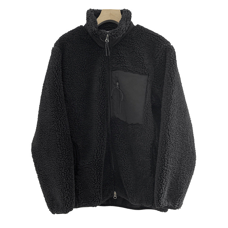 Relaxed fit fleece jacket with stand-up collar and pockets