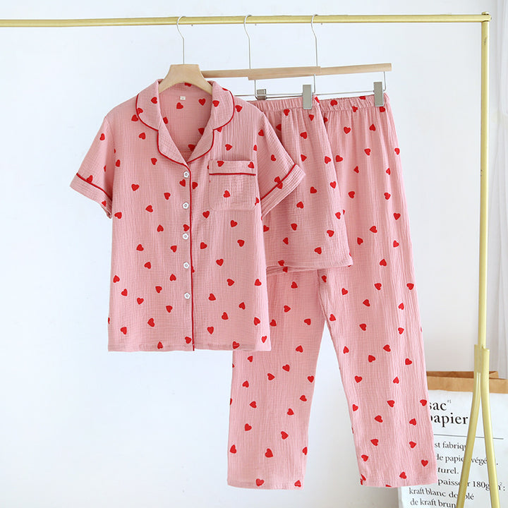 Women's cotton pajamas with heart pattern