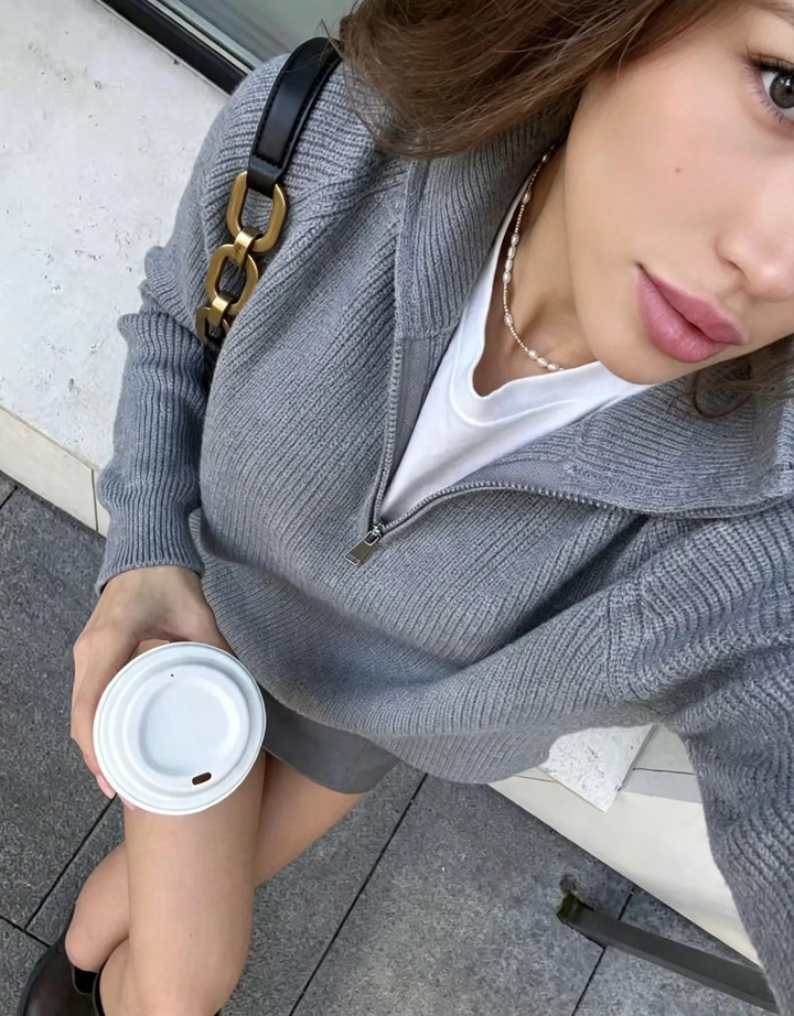 Women’s Sweater, Stand Collar, Half Zip