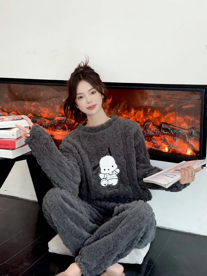 Warmer coral fleece pajamas, long-sleeved, printed