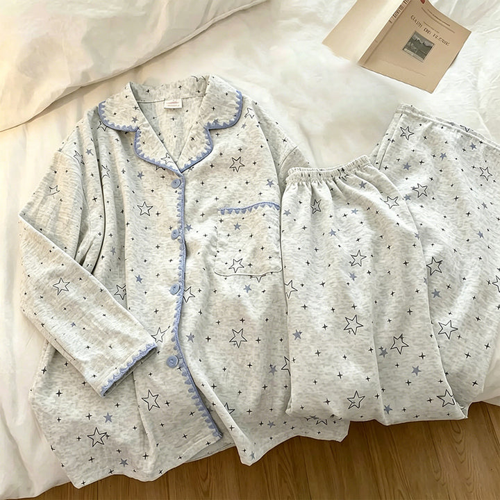 Women's Pajama Set, Cotton, Notched Collar, Long Sleeve