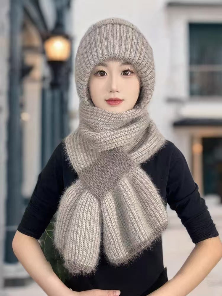 Knit hat and scarf set, lined, winter