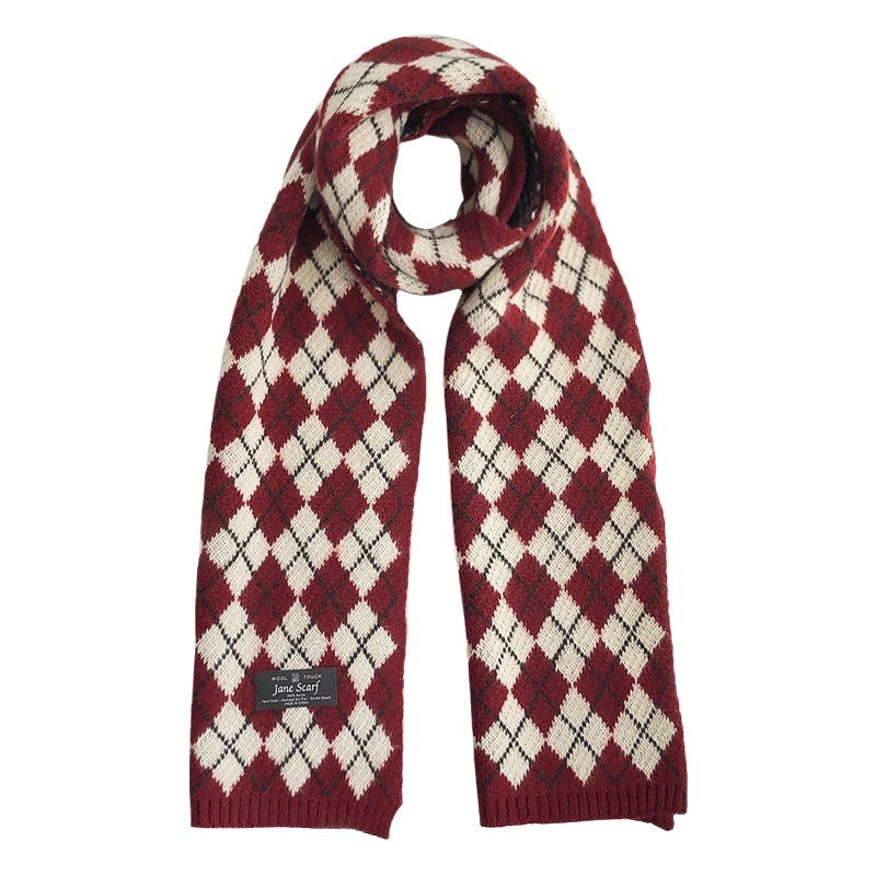 Checked knit scarf, 148x20 cm