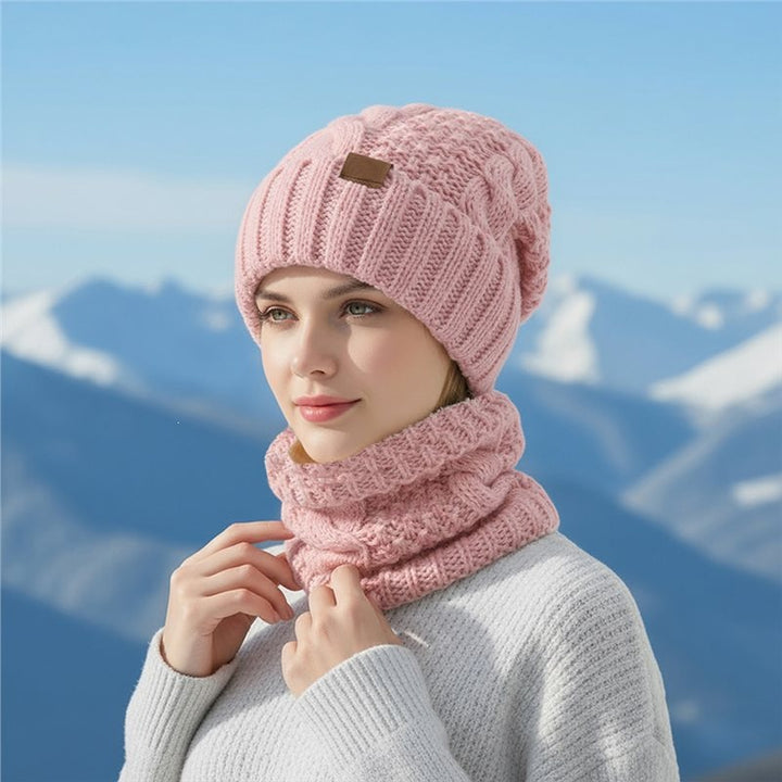 Knitted hat and scarf set with ear protection