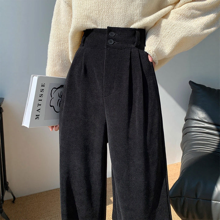 Women's corduroy trousers, padded, straight cut