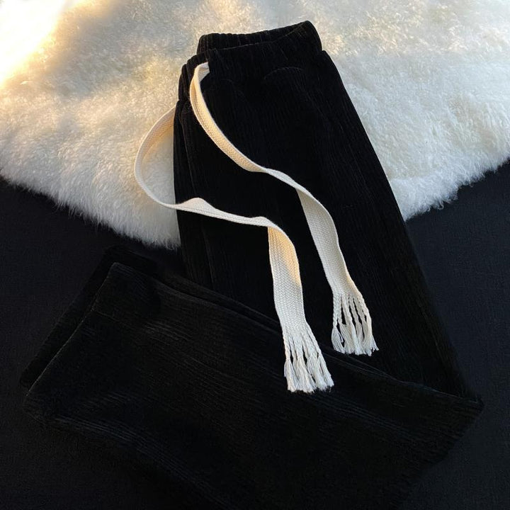 Cord wide pants with drawstring and high waist