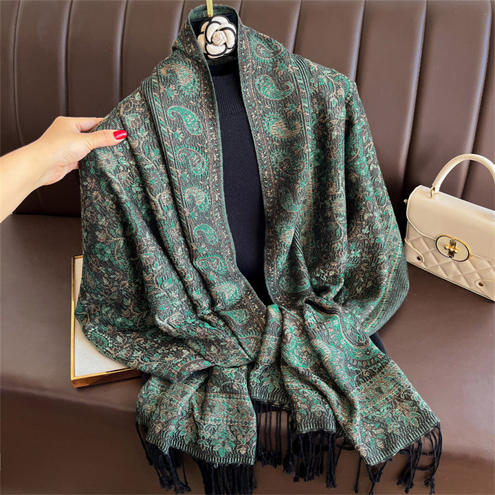 Jacquard scarf with fringes, 70x180 cm