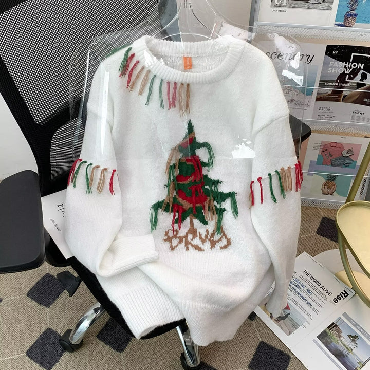 Handcrafted Fashion Knit Sweater with Christmas Tree Design