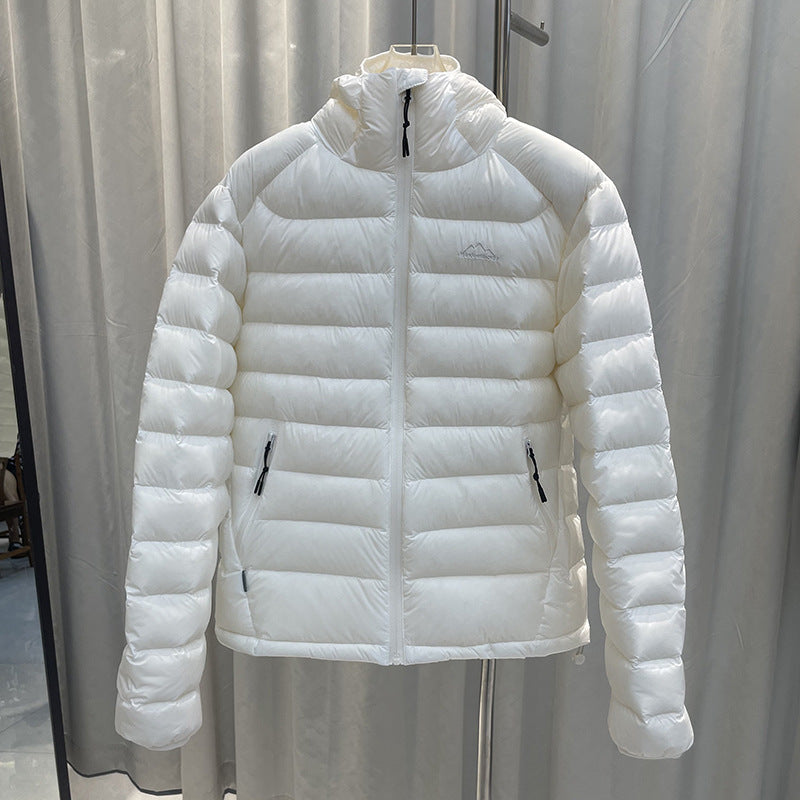 Light down jacket with hood, white duck down filling
